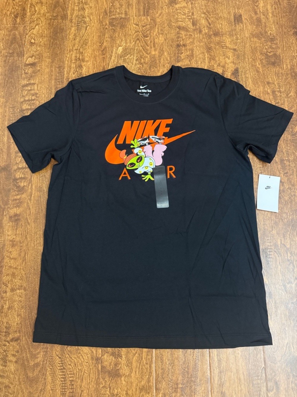 Nike Men’s Black Short Sleeve Tee with Orange Swoosh Multicolor Graphic Size L